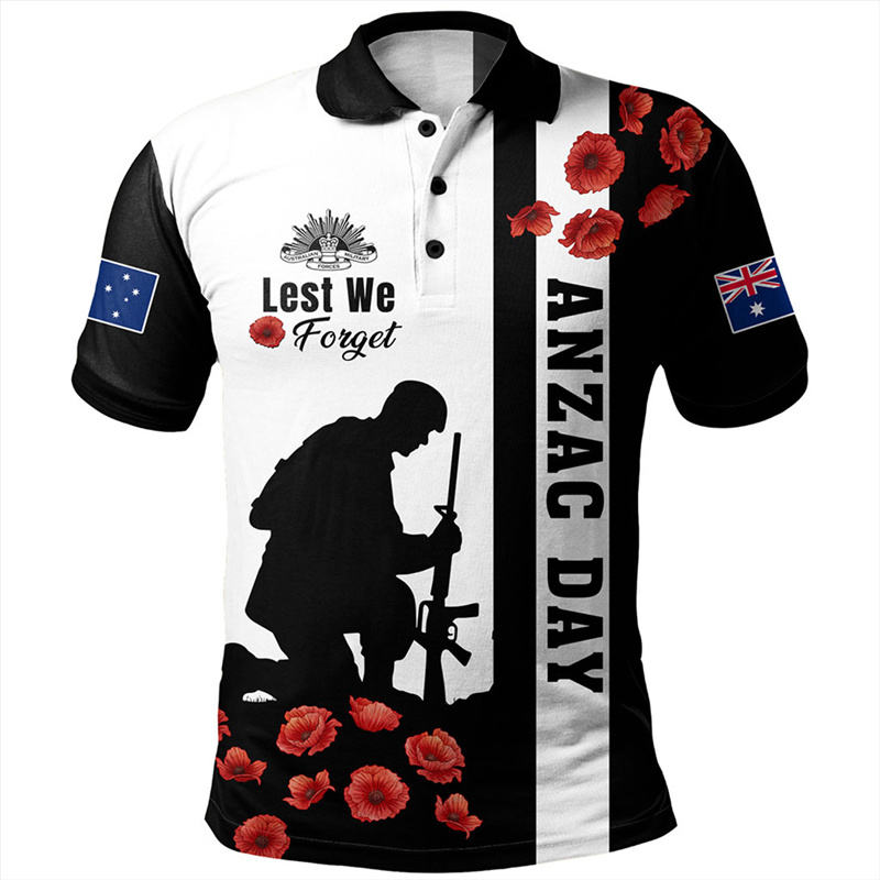 Street Fashion Men 2025 - Lest We Forget Anzac Day Poloshirt