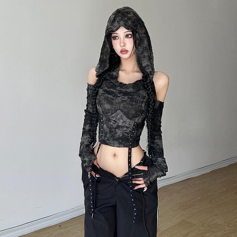 Schulterfreies Hoodie-Langarm- – Street Fashion Y2K Bewertung und Preis