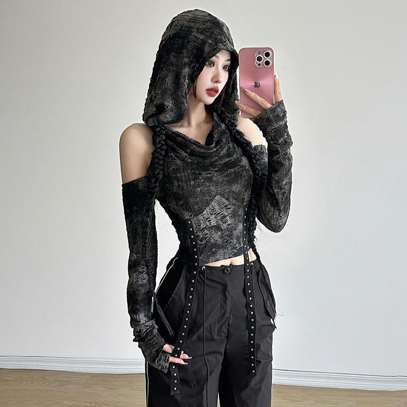 Schulterfreies Hoodie-Langarm- – Street Fashion Y2K Bewertung und Preis